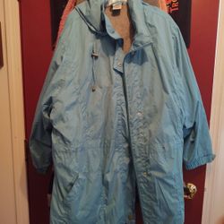 4X Woman Blue Hooded Polyester Coated Jacket and polyurethane coating with Gloves.