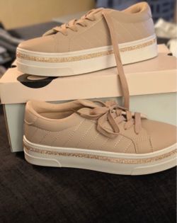 Nude Platform Sneakers with Rhinestone Detail