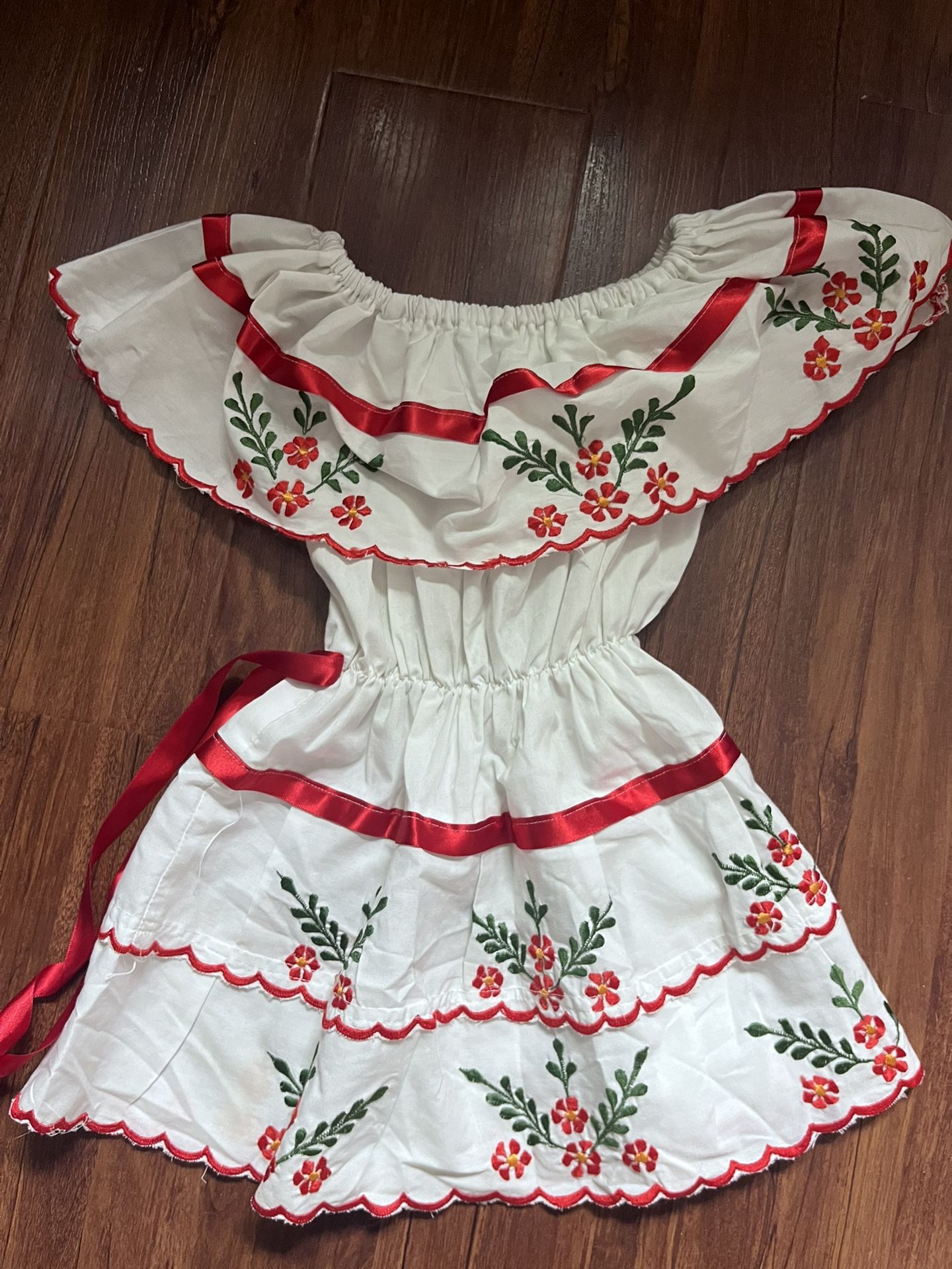 Girls Dress -white With Flower Print - 4T