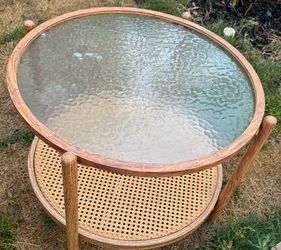 Rattan and glass round 2 tier table 25”