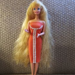 1976 Vintage Mattel Barbie Doll Orange Dress