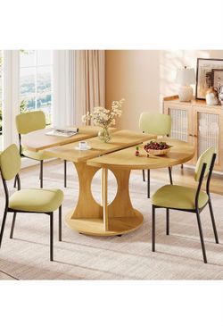 iPormis 43-59" Round Dining Table  Kitchen Table & Extendable Dining Room Circle Table  for Small Space, White Table
