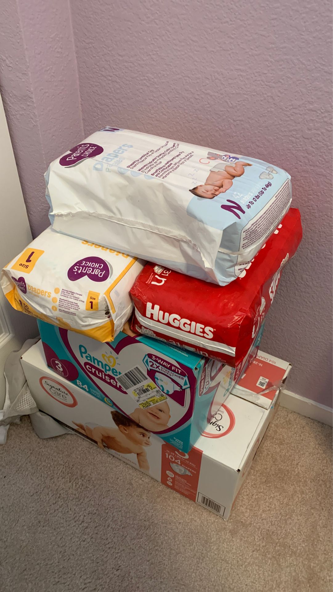 Newborn, Size 1 and Size 3 diapers