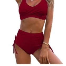Women's Twist Front High Waisted Bikini Swimsuit  Bathing Suit Size M