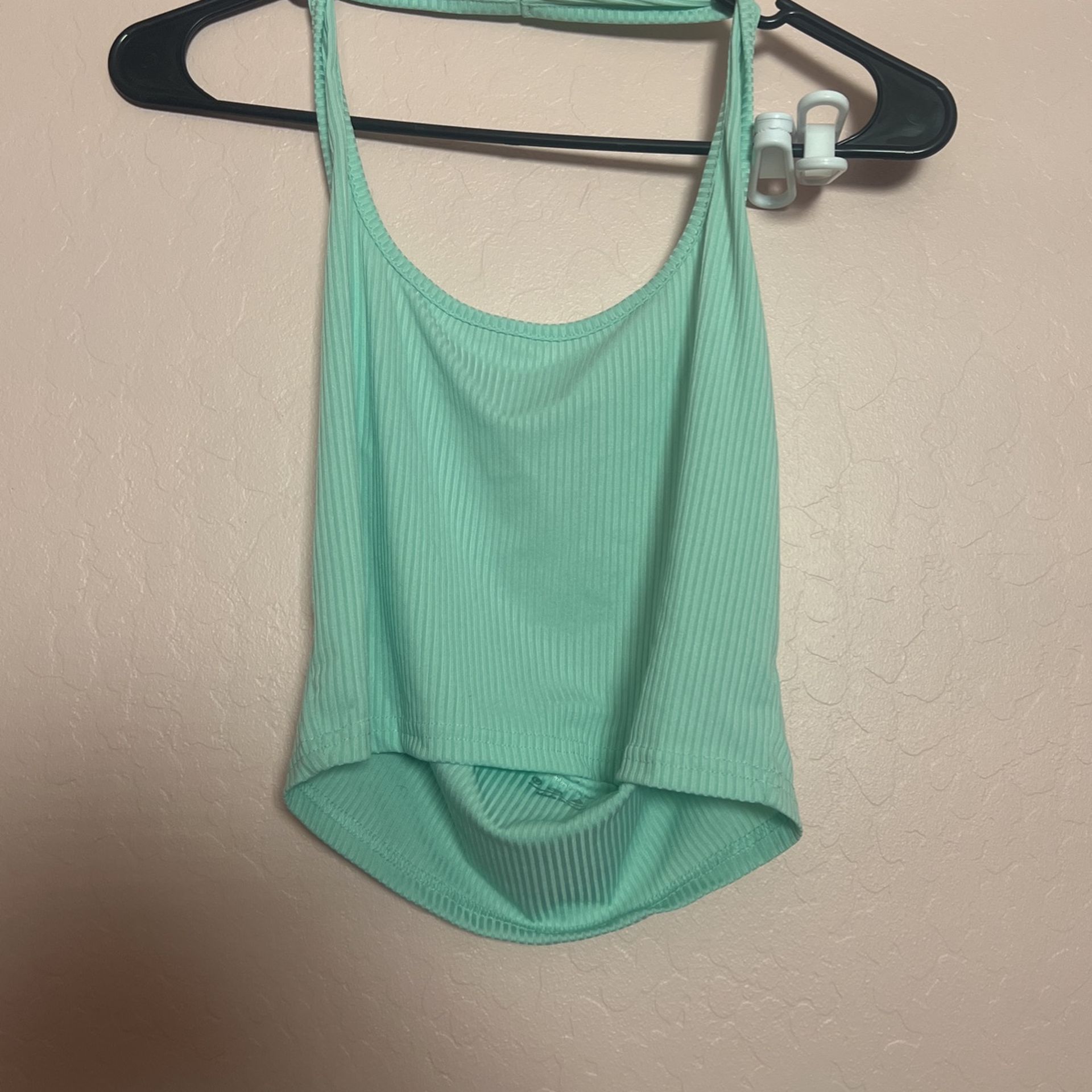 (L) Ribbed Halter Top Teal 