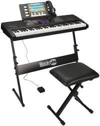 RockJam RJ761 61 Key Electronic Teaching Piano Keyboard Stand Stool-Pre-owned.