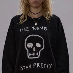 R13 Black Skull Graphic Sweater