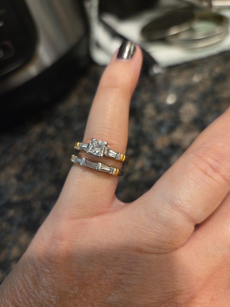 Platinum Wedding Ring Set With 18K Gold Accents