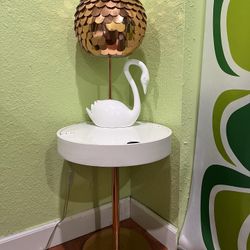 Matching Set Of Rose - White Swan  Night Table , Ceramic Lamp And  Ceramic Swan Decor 