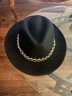 ALDO Black Gold Chain Wool Fedora Hat S/M