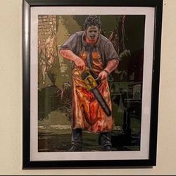 Leather Face From Texas Chainsaw Massacre Custom Art Piece On Black Frame