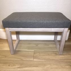 New 27” Rectangle Ottoman Bench Grey Footstool, Linen Look 