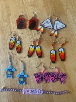 Handmade beaded earrings and bracelet