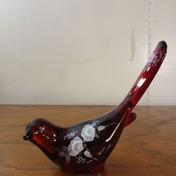 Ruby Red Bird of Happiness Hand Painted by Debi A. Fenton