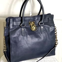 MICHAEL KORS💥VINTAGE~RARE💥Large Blue Leather Locket Tote Bag
