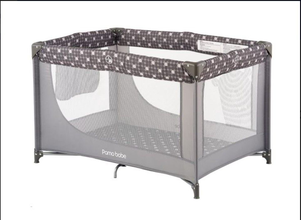 Pamo Babe Portable Crib Baby Playpen with Mattress and Carry Bag – Grey