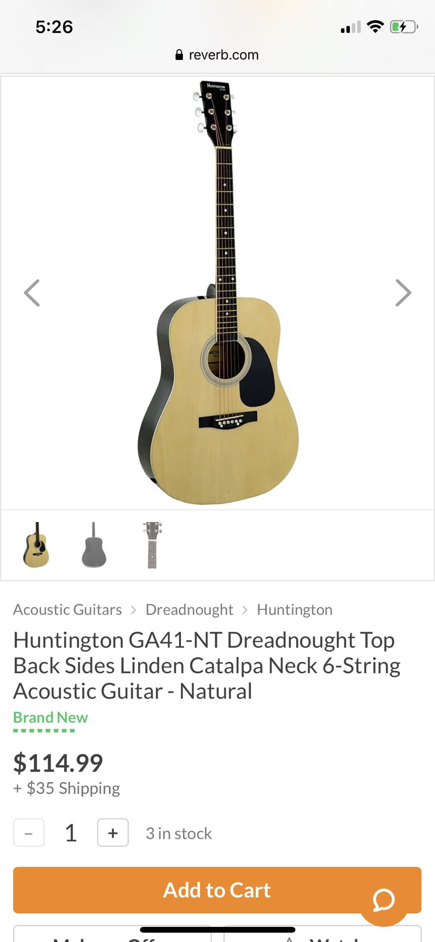 Huntington GA41-NT Dreadnought Top Back Sides Linden Catalpa Neck 6-String Acoustic Guitar - Natural