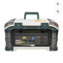 Plano Outdoor Sports Angled Fishing Tackle Box Storage System, Green / Tan, 11.5oz Damaged