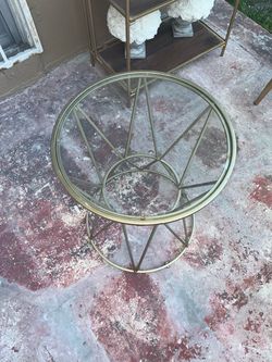 Round Glass Top Gold Metal Side Table