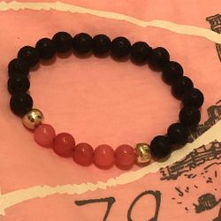 Mt Vesuvius Pompeii Italy Black Lava Rock Pink Beads Bracelet
