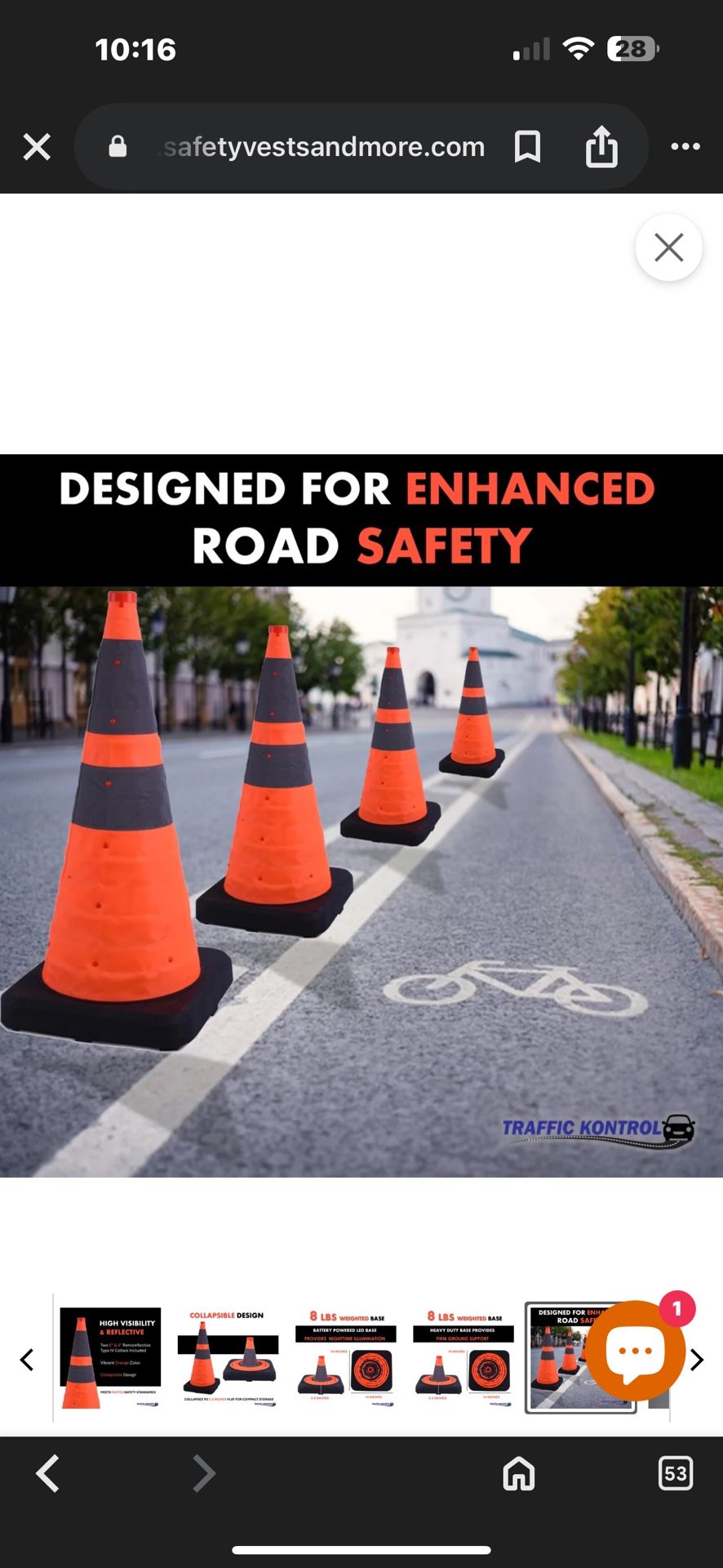 Set of 4 brand new collapsible 28 inch reflective traffic cones with 8 pound weighted bases