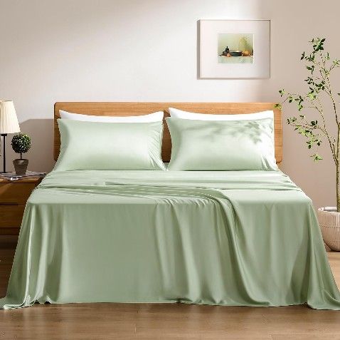 TOSMO Luxury Cooling Sheet Set - 100% Viscose from Bamboo, 4-Piece Bedding Set (Queen Size) - 18” Extra Deep Pockets, Oeko-Tex Certified, Silky Soft a