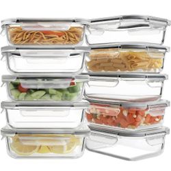 10 Pack 35oz Glass Meal Prep Containers, Food Storage Containers with Lids, Airtight Lunch Bento Boxes, BPA-Free & Leak Proof (10 lids & 10 Containers