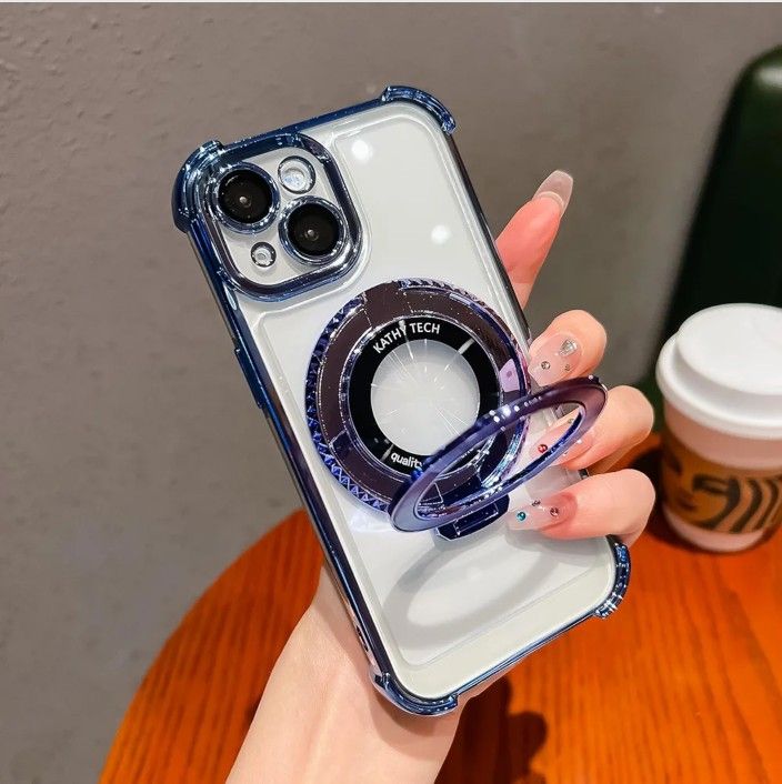 📱 360° Magnetic Ring Stand Case for iPhone 15 – Luxury Blue Crystal TPU, Magsafe Compatible! ✨ Act Fast!