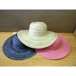 Ladies Variegated Color Sewn Toyo Straw Wide Brim Sun HAT natural pink