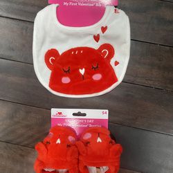 My First Valentine Baby Bib And Booties