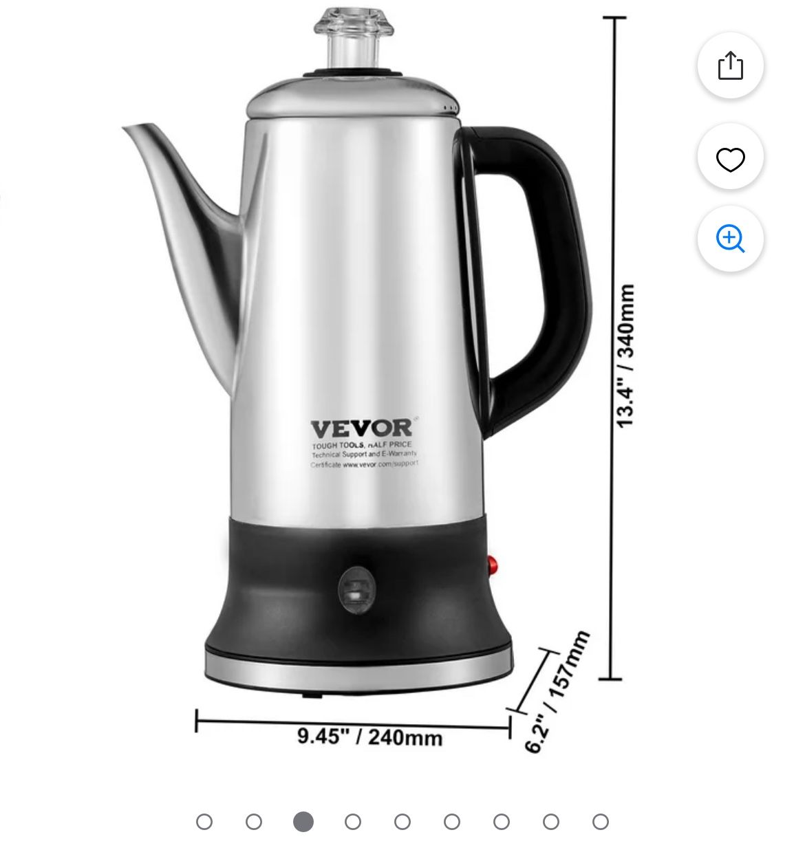 KFFKFF 12-Cup Electric Percolator Coffee Pot Stainless Steel Coffee Maker Silver