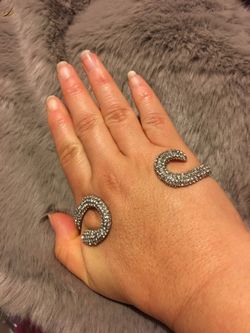 Silver rhinestone handlette bracelet