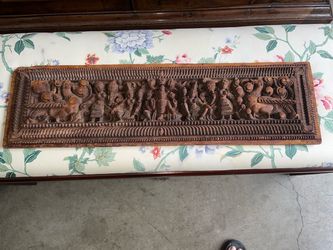 Vintage Asian Carved Panel Heavy Wood