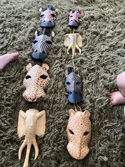 Hand-Carved African Safari Animal Wall Masks – Set of 8