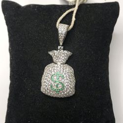 925 Sterling silver CZ money bag men’s pendant 