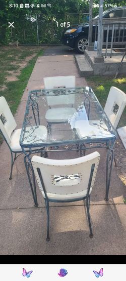 Vintage Wrought iron glass top patio set