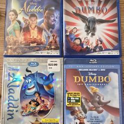 Disney 4 Blu-ray LOT: Dumbo (Blu-ray, 1941) + Aladdin Originals & Live Action