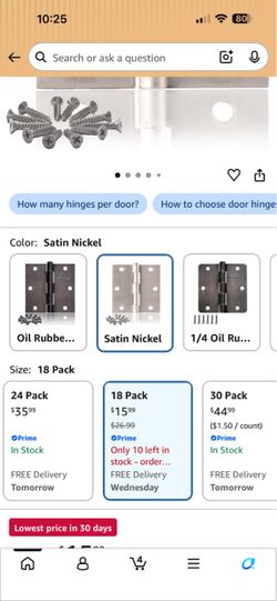 Satin Nickel Door Hinges 18 Pack