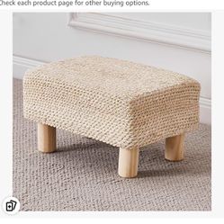 Cpintltr Foot Stool Ottoman Rectangular Footrest Pouf Ottomans Natural Seagrass Footstool with Wooden Legs Hand Weave Step Stool for Living Room Bedro