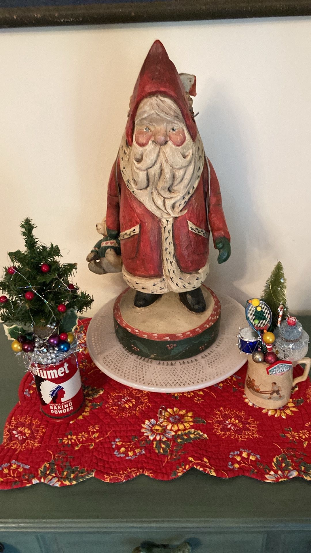 VINTAGE 1988 HOUSE OF HATTEN CHRISTMAS SANTA HOLDING A TEDDY BEAR WITH A CHRISTMAS GOOSE ON HIS BACK