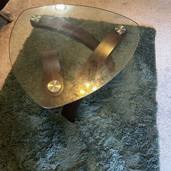 Glass table with wood legs