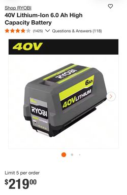 RYOBI 40V 6.0Ah Lithium-Ion Battery – High Capacity