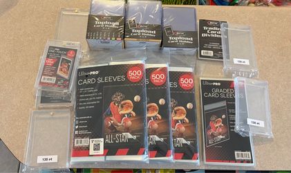 Trading card sleeves, toploaders, magnetic one touch, etc