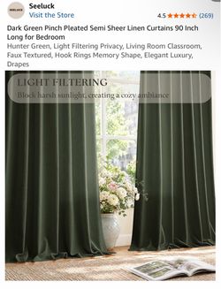 Seeluck Dark Green Linen Curtains 90 Inch Long