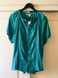 Women’s NWT AUSSiE Boutique S/S Lace Mixed BOHO Teal Top Size 14-16