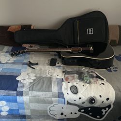 6 string acoustic guitar black color full size