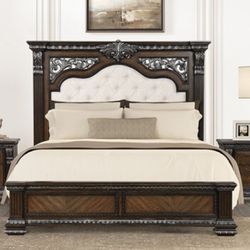 4pc Grand Bedroom Furniture Set - Queen Bed Dresser Mirror Nightstand 