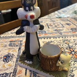Warner Brothers Sylvester & Tweety Bird Candle Holder Porcelain
