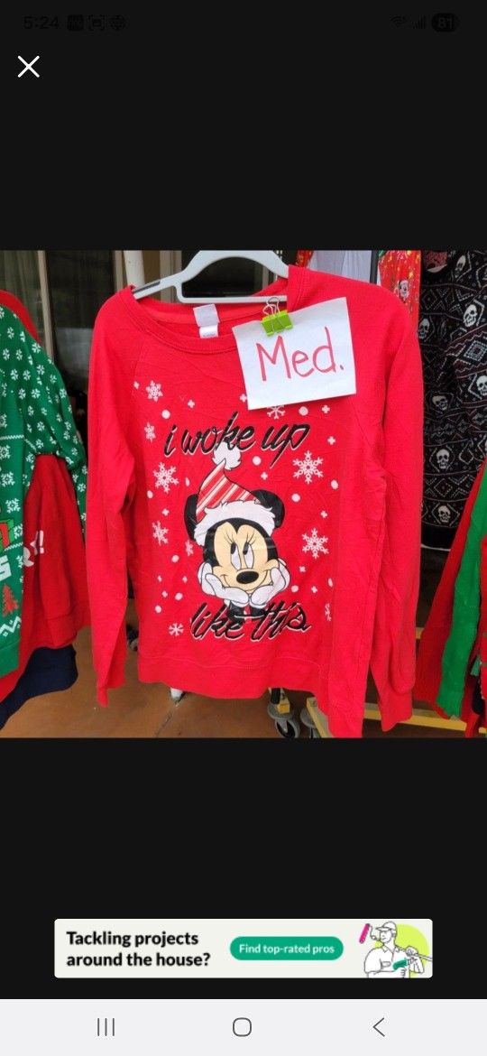 Adult MEDIUM Mickey Christmas Ugly Crew Neck