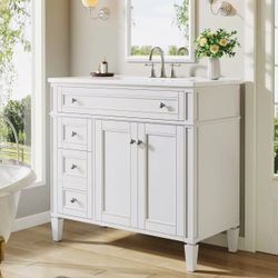 ZF00010-YN 36" Bathroom Vanity, Modern Sink Cabinet With 4 Drawers and 2 Doors